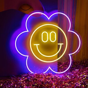 Custom LED Neon Sign Bespoke Signage Personalised Lighting Wall Decor Decoration flower colourful bright cute smiley face smile