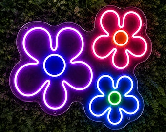 Flowers LED Neon Sign Light Colourful Bright Cute Girls Room Home Decor Lighting Wall Art Salon Beauty Bedroom Living Room Custom Bespoke