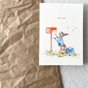Carte illustrée lapin message amour - aquarelle champêtre douce et poétique, papeterie artisanale, cadeau pour elle, carte Saint-Valentin