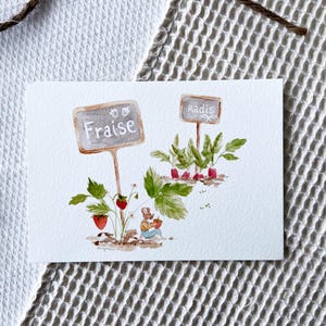 Carte illustrée "Petit Potager" – Aquarelle douce fruits et légumes, carte poétique, papeterie champêtre adorable, amoureux nature