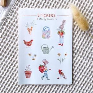 Planche stickers aquarelle printemps - autocollants pour bullet journal, scrapbooking et deco, stickers mignons cottagecore, papeterie cosy