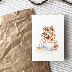 Illustrated coffee bear card - soft and poetic watercolor, handmade stationery, gift for mom and friend to offer, wall decoration