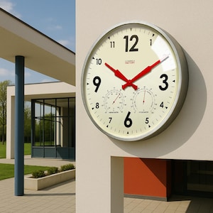 Cloudnola XL Zinc Outdoor / Indoor Clock -Thermometer Hygrometer - Weatherproof Steel Case - Large Outdoor Wall clock - Patio & Garden Clock