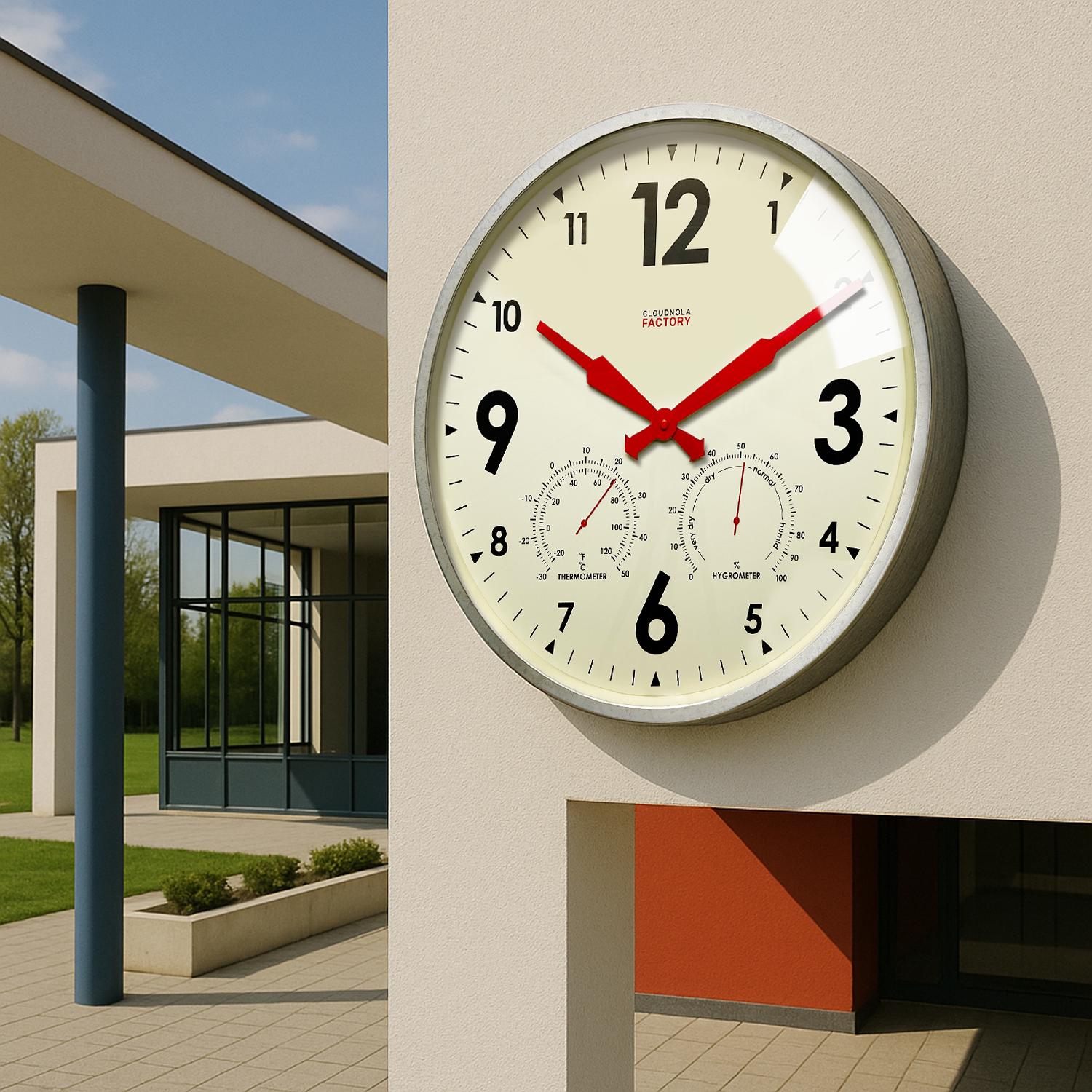 Station Clock Brown (CLOUDNOLA)送料無料 Cloudnola XL Zinc Outdoor / Indoor Clock -thermometer Hygrometer