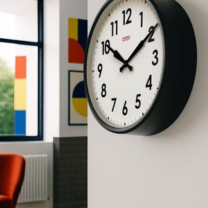 XL Silent Black Steel Wall Clock – Mid-Century Modern Factory Design | Large Industrial Wall Clock