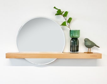 Cloudnola Handmade Round Mirror with Shelf - Modern Vanity Mirror for Bathroom or Dressing Room - Wall Decor