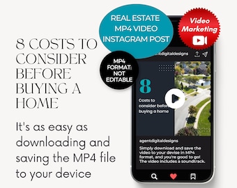Social Media Video Post, 8 Costs to consider before buying a home, Realtor Marketing, Instagram Post, Real Estate Video Content