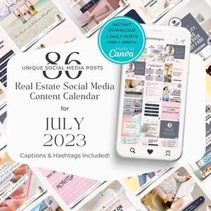 Real Estate July 2023 Social Media Posts, Instagram, Facebook, Caption, Real Estate Marketing, Canva Template, Realtor Monthly Post, Pink