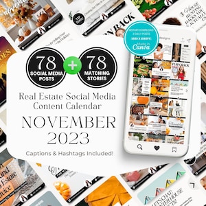 Real Estate Social Media Templates, Posts, Content, Marketing, Calendar - November 2023, Story | Realtor Canva | Engaging Captions |Editable