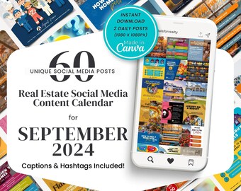 Real Estate Social Media Templates, Posts, Content, Marketing, Calendar - September 2024, | Realtor Canva | Captions | Instagram | Fall