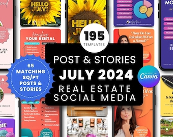 July 2024 Real Estate Social Media Templates, 195 Editable Canva Templates, Realtor Instagram & Facebook Posts and Stories, Agent Marketing