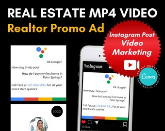 Real Estate Instagram Video Post, Realtor Promo Ad Video, Instagram MP4 Post, Canva Template, Real Estate Marketing, Video Markerting