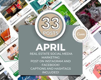 April Real Estate Social Media Marketing, Post on Instagram and Facebook, Captions and Hashtags Included, Real Estate Marketing, Canva, Logo