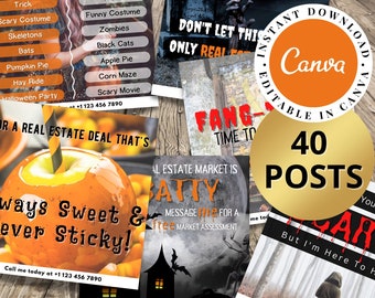 40 Fall Real Estate Social Media Posts, Halloween, Thanksgiving, Real Estate Marketing, Instant Download, Canva Template,  Real Estate Fall