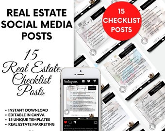 15 Real Estate Checklists, Realtor Instagram Template,Canva Real Estate Template,Social Media Engagement Template,Realtor Marketing Material