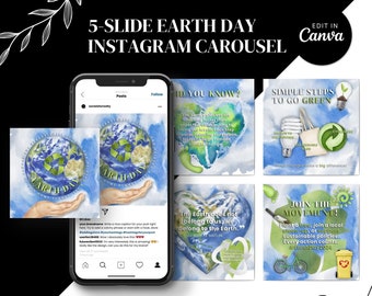Editable Earth Day Instagram Carousel Post Template - Eco-Friendly Social Media Canva Designs - Instant Digital Download for Instagram