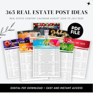 365 Social Media Post Ideas for Real Estate Agents: August 2024 - July 2025 Calendar, Real Estate Marketing, Social Media Content Calendar