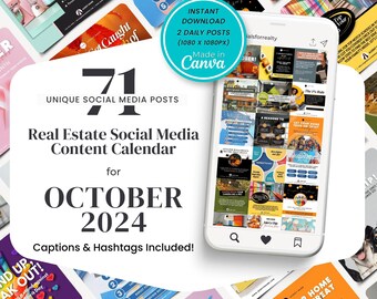 Real Estate Social Media Templates, Posts, Content, Marketing, Calendar - October 2024, | Realtor Canva | Captions | Instagram | Halloween
