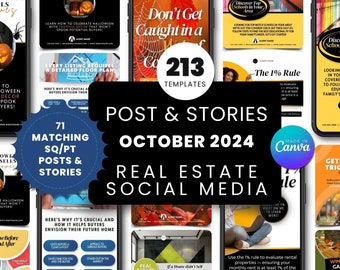 October 2024 Real Estate Social Media Templates, 213 Editable Canva Templates, Realtor Instagram, Facebook Posts, Stories, Agent Marketing