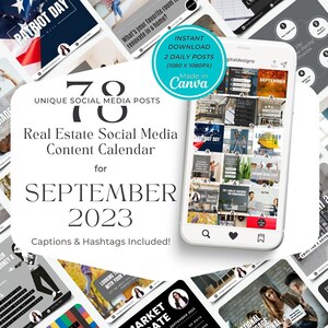 Real Estate September 2023 Social Media Posts,Instagram,Facebook,Caption,Real Estate Marketing,Canva Template, Realtor Monthly Post,Editable