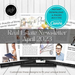 Real Estate April 2023 Newsletter |Real Estate Template |Real Estate Marketing |Canva |Instant Download |Editable Template |Real Estate News