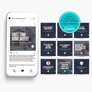 Real Estate IG Carousel: Canva Instagram Template for Agents, Carousel Social Media Post, Instagram Feed Marketing, Realtor Carousel Design