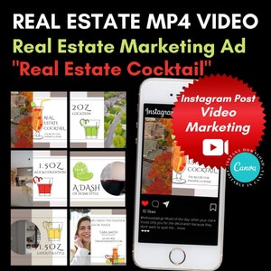 Real Estate Instagram Video Post, Real Estate Cocktail Video, Instagram Post, Canva Template, Real Estate Marketing, Video Markerting