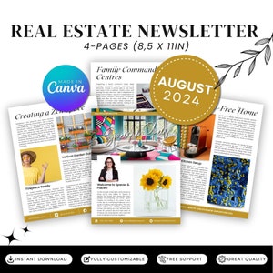 Real Estate August 2024 Newsletter |Real Estate Template |Real Estate Marketing| Canva |Instant Download |Editable | Real Estate Newsletter