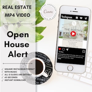 Open House Video, Canva Customizable Video Template, Real Estate Marketing, Social Media, Square Instagram MP4 Post, Real Estate Video, Logo