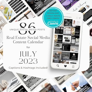 Real Estate July 2023 Social Media Posts, Instagram, Facebook, Caption, Real Estate Marketing, Canva Template, Realtor Monthly Post,Editable