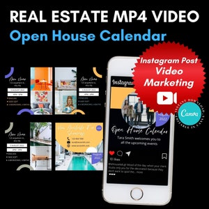 Real Estate Instagram Video Post, Open House Calendar Video, Instagram Post, Canva Template, Real Estate Marketing, Video Markerting