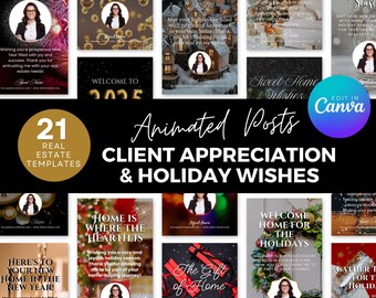 Animated Holiday Templates for Real Estate – 21 Editable Canva Templates for Client Appreciation & Holiday Wishes | Social Media Pack