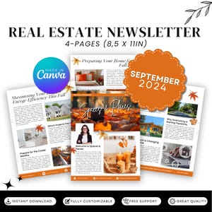 Real Estate September 2024 Newsletter, Real Estate Template, Real Estate Marketing, Canva, Instant Download, Fall, Real Estate Newsletter