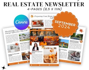 Real Estate September 2024 Newsletter, Real Estate Template, Real Estate Marketing, Canva, Instant Download, Fall, Real Estate Newsletter