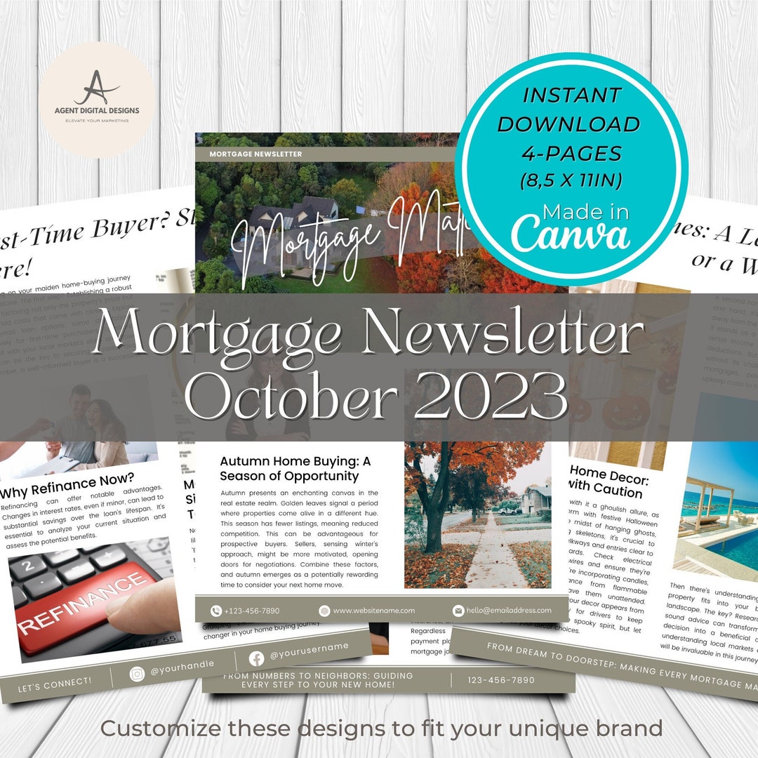 Mortgage Newsletter Template October 2023, Instant Download