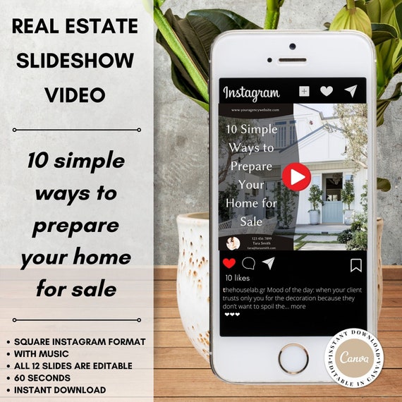 Real Estate Video | 10 Simple Ways to Prepare Your Home for Sale | Instagram MP4 Post | Canva Customizable Template | Real Estate Marketing