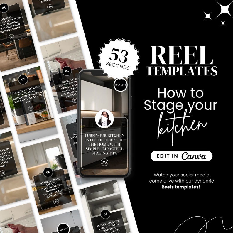 Real Estate Instagram Reel Template for Kitchen Staging Instant Download, Easy Edit Canva Template for Agents Realtor Marketing Tool image 1