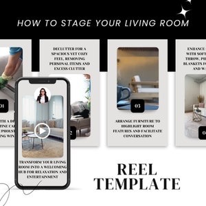 Real Estate Instagram Reel Template for Living Room Staging Instant Download, Easy Edit Canva Template for Agents Realtor Marketing Tool image 6