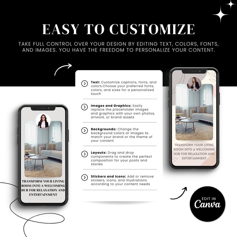 Real Estate Instagram Reel Template for Living Room Staging Instant Download, Easy Edit Canva Template for Agents Realtor Marketing Tool image 7