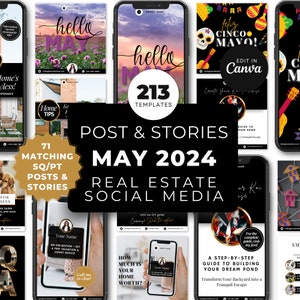 May 2024 Real Estate Social Media Templates, Posts & Stories, Canva Templates with Captions, Real Estate Marketing, Real Estate Templates