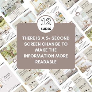 May include: A promotional graphic for an open house event, featuring multiple slides with interior design images. The central text reads "THERE IS A 5+ SECOND SCREEN CHANGE TO MAKE THE INFORMATION MORE READABLE."