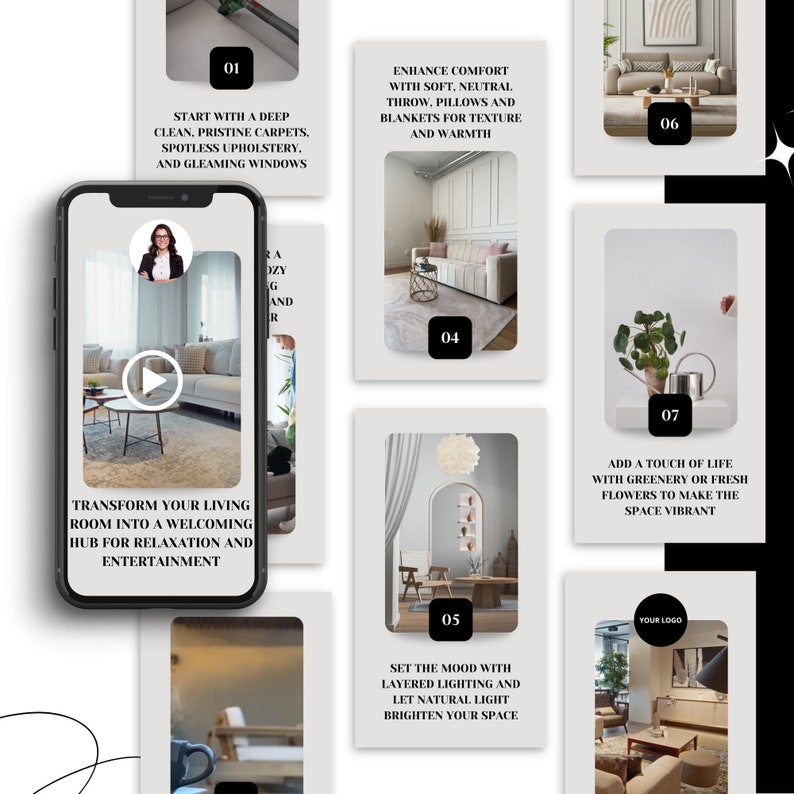 Real Estate Instagram Reel Template for Living Room Staging Instant Download, Easy Edit Canva Template for Agents Realtor Marketing Tool image 4