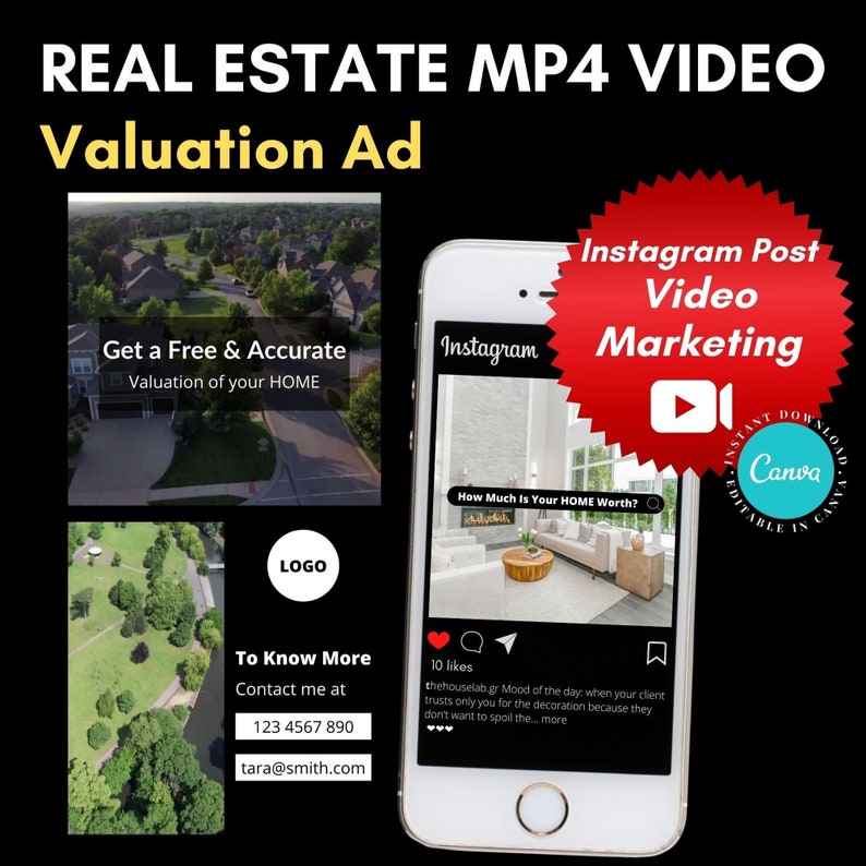 Real Estate Instagram Video Post, Valuation Ad Video, Instagram MP4 Post, Canva Template, Real Estate Marketing, Video Markerting, Facebook image 1