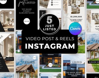 5 Editable Just Listed Real Estate Video Templates Bundle | Canva MP4 Templates | Social Media Marketing for Realtors | Real Estate
