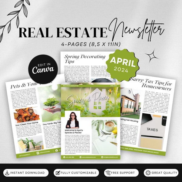 Real Estate April 2024 Newsletter |Real Estate Template |Real Estate Marketing| Canva |Instant Download |Editable Template |Real Estate News