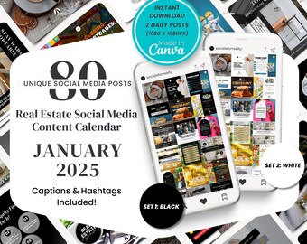 Real Estate Social Media Templates, Posts, Content, Marketing, Calendar - January 2025, | Realtor Canva | Captions | Instagram | Agent