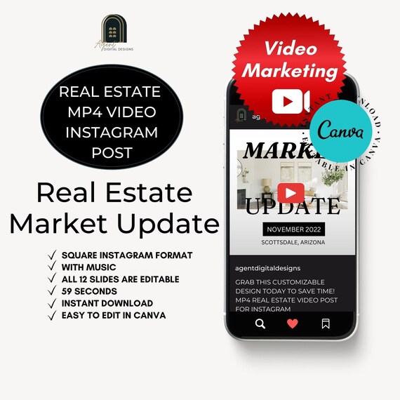 Real Estate Market Update Video,Canva Customizable Video Template,Real Estate Marketing,Social Media,Real Estate Template,Instagram MP4 Post