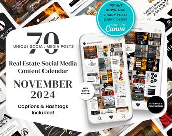 Real Estate Social Media Templates, Posts, Content, Marketing, Calendar - November 2024, | Realtor Canva | Captions | Instagram | Agent