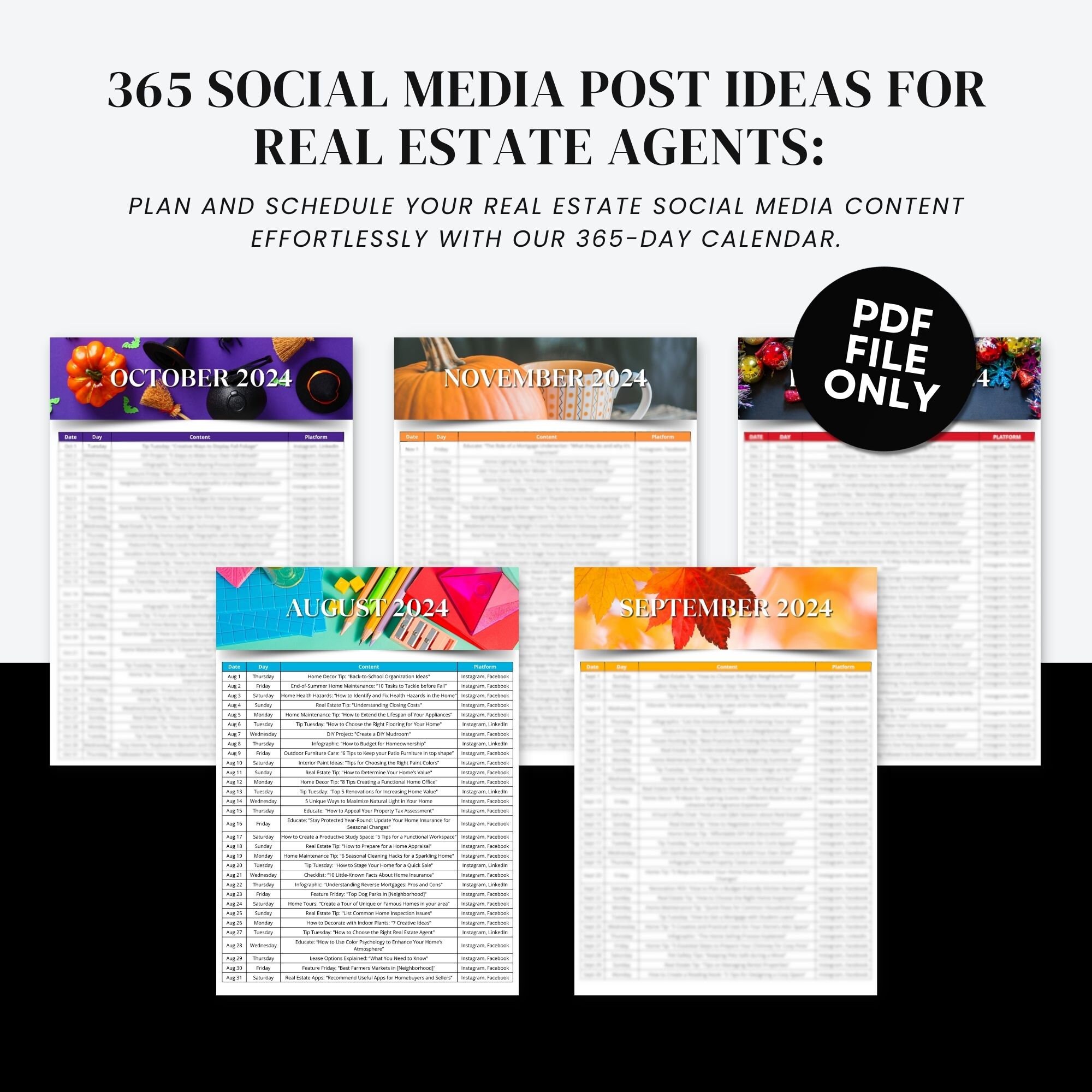 365 Social Media Post Ideas for Real Estate Agents: August 2024 - July ...