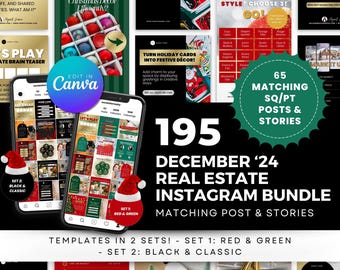 December 2024 Real Estate Social Media Templates, 195 Editable Canva Templates, Realtor Instagram, Facebook Posts, Stories, Agent Marketing